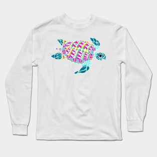 kawaii radioactive turtle in ecopop mutant pattern from the floral caribbean art Long Sleeve T-Shirt